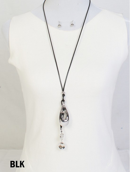 Water-Drop Necklace W/ Tassel & Sphere Earrings Set
